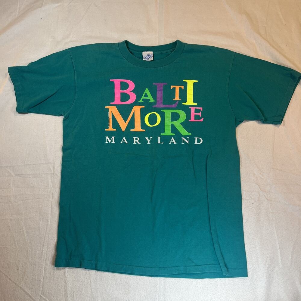 Vintage Baltimore Maryland Teal T-Shirt XLarge Unisex Single Stitch 1990 Bright